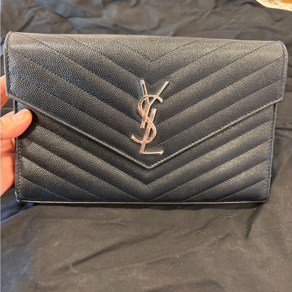 Saint Laurent Chevron Black Clutch